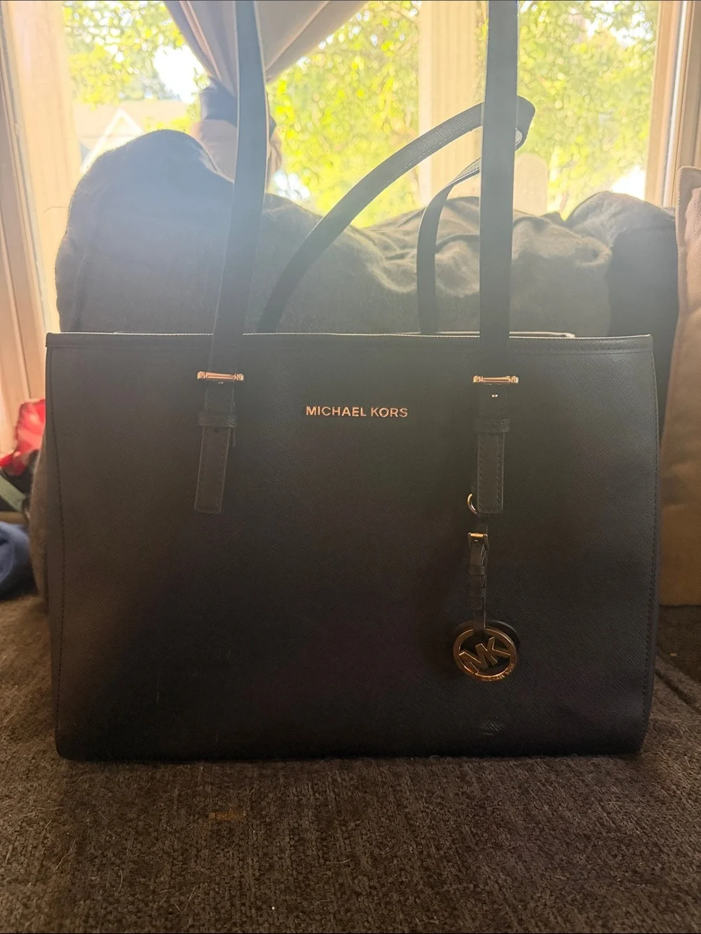 Michael Kors Black Saffiano Leather Laptop Tote with Gold Hardware